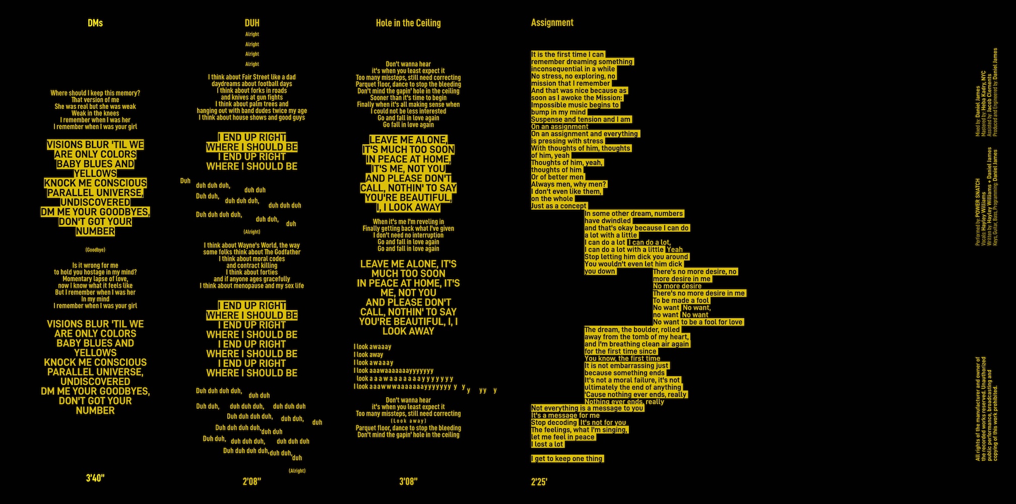 Typographic design for lyrics on the inside of the record sleeve.